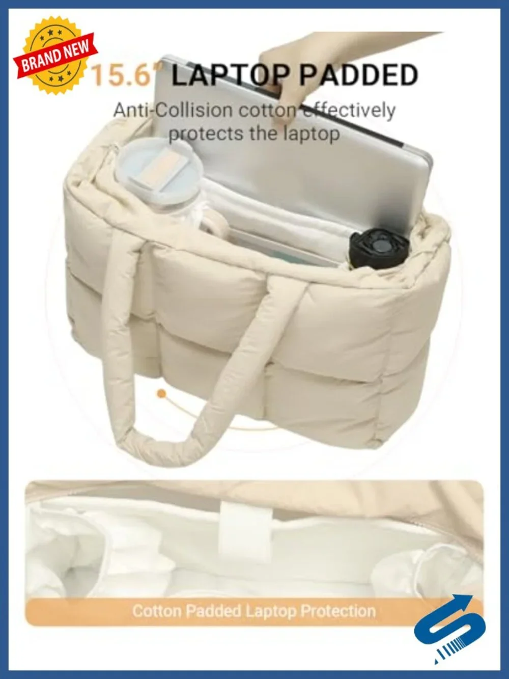Large Quilted Puffer Tote Bag with Cup Holder for Women, Lightweight Satchel